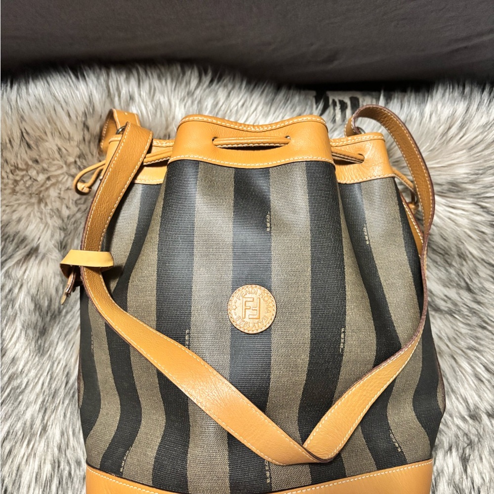 Fendi Tan and Black Striped Bucket Bag
